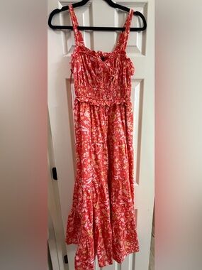 Jcrew Red Floral Maxi Dress with Smocked Bodice
